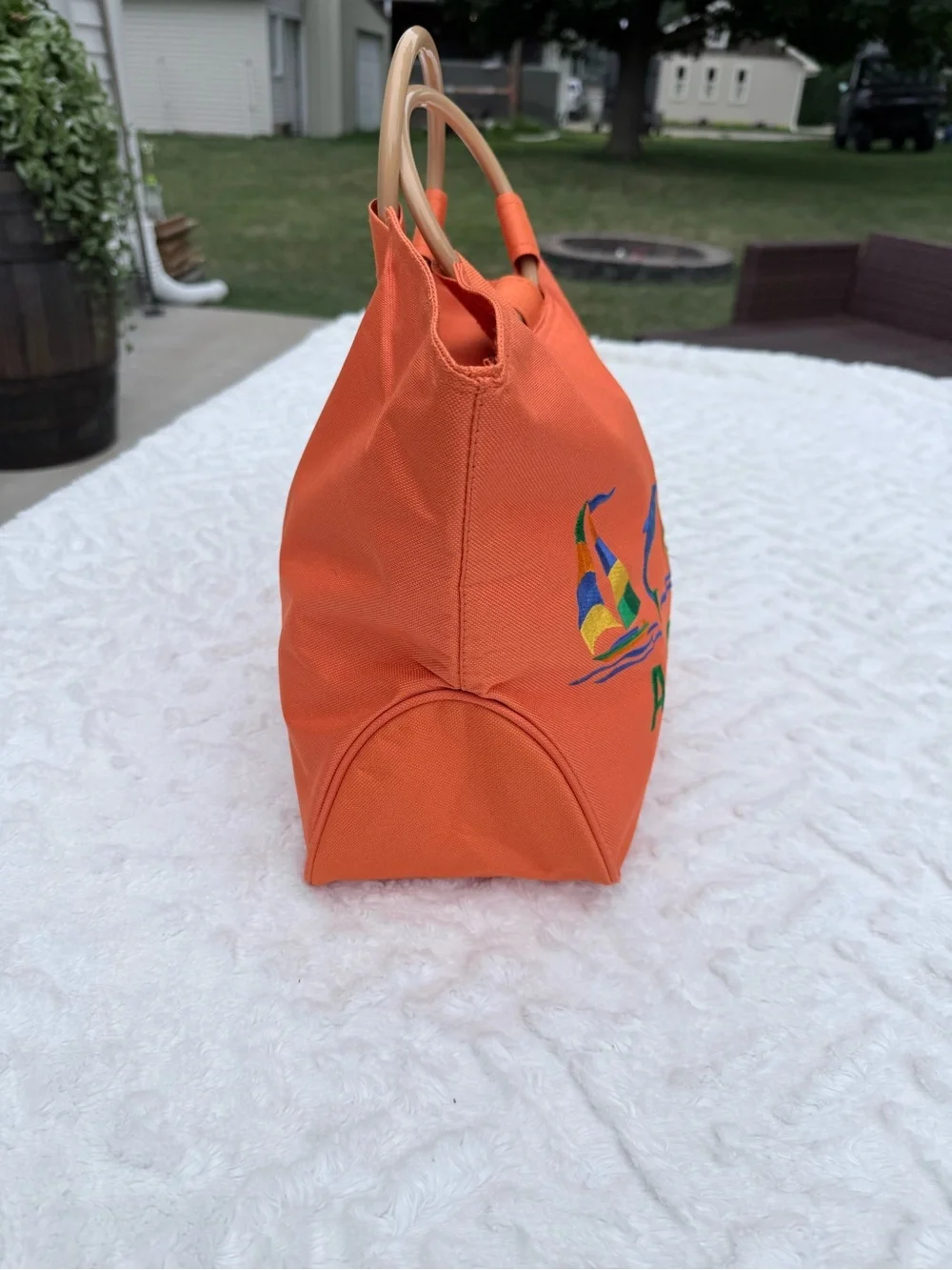 Aruba Orange Canvas Tote Bag with plastic Handles - like new